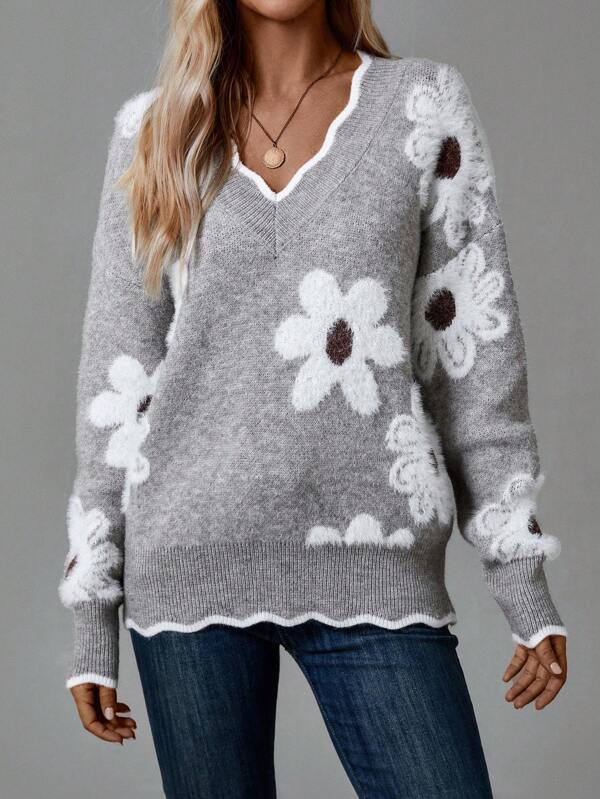 Hanne - Floral V-neck Sweater